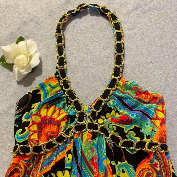 INC Women’s Halter Top Gold Trim Size P - Picture 3 of 7